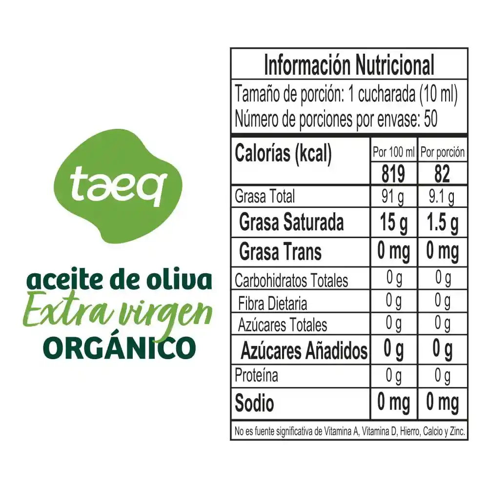 Aceite de Oliva Taeq Extra Virgen Orgánico (500 Ml)