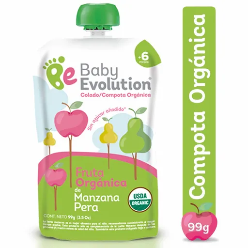 Baby Evolution Compota Orgánica Sabor a Manzana y Pera sin Azúcar Añadido