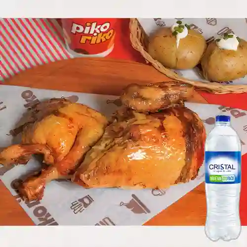 Combo Pollo Asado 4 Presas +Agua Cristal S/gas 600ml