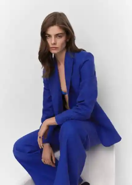 Blazer Americana Linet Azul Talla L Mujer Mango