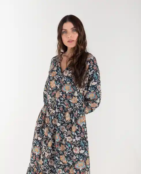 Vestido Estampado Largo Manga Tres Cuartos Azul Talla L Mujer Naf Naf