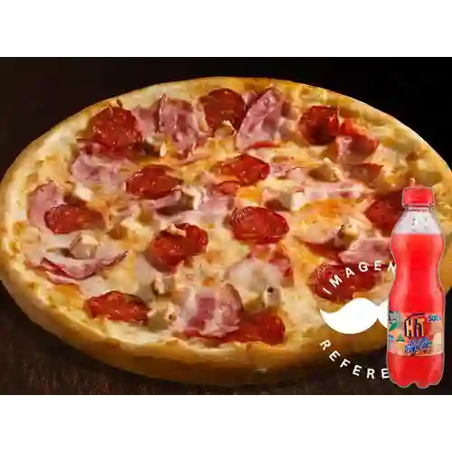 Pizza especial 4 carnes + hit tropical