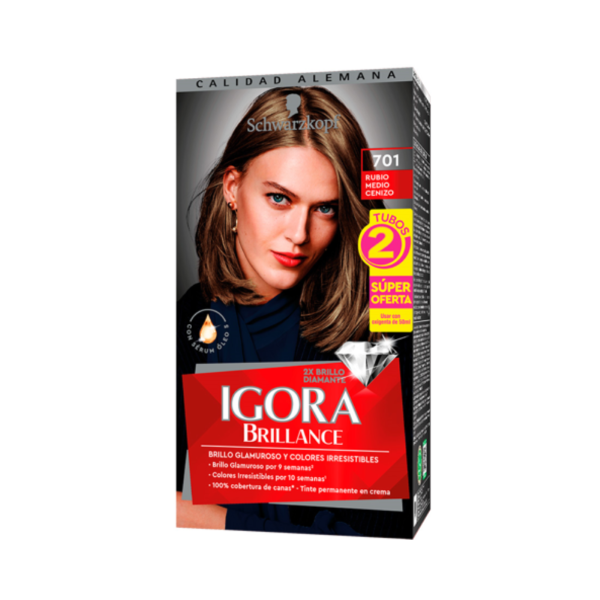 Tinte Igora Brillance 701 Rubio Medio Cenizo 100 ml