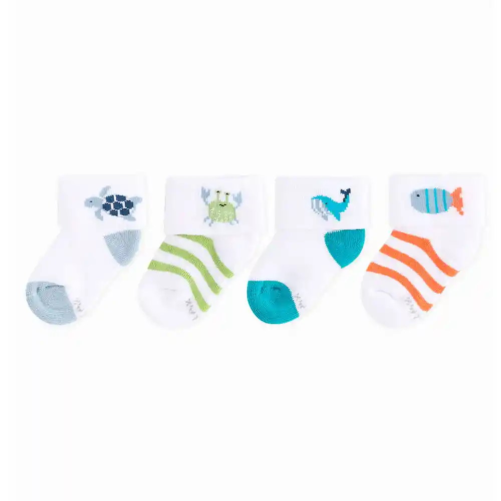 Medias Casuales Cortas Puño Doblado Bebito Niko X4 Galax Talla 12-24m