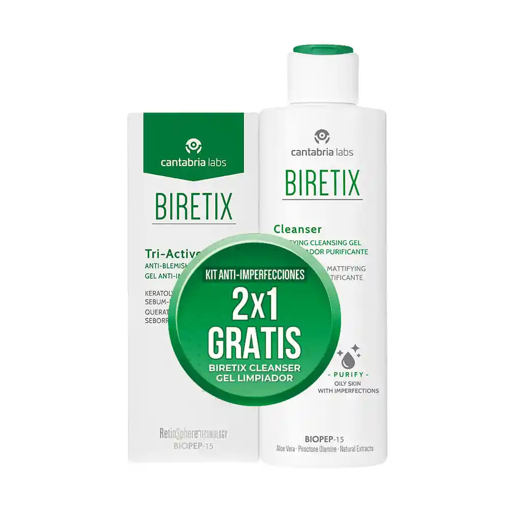 Biretix Kit Cuidado Piel Tri-Active Gel + Cleanser Gel Limpiador