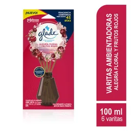 Glade® Varitas Ambientador Alegría Floral y Frutos Rojos Frasco con 100 ml y 6 Varitas