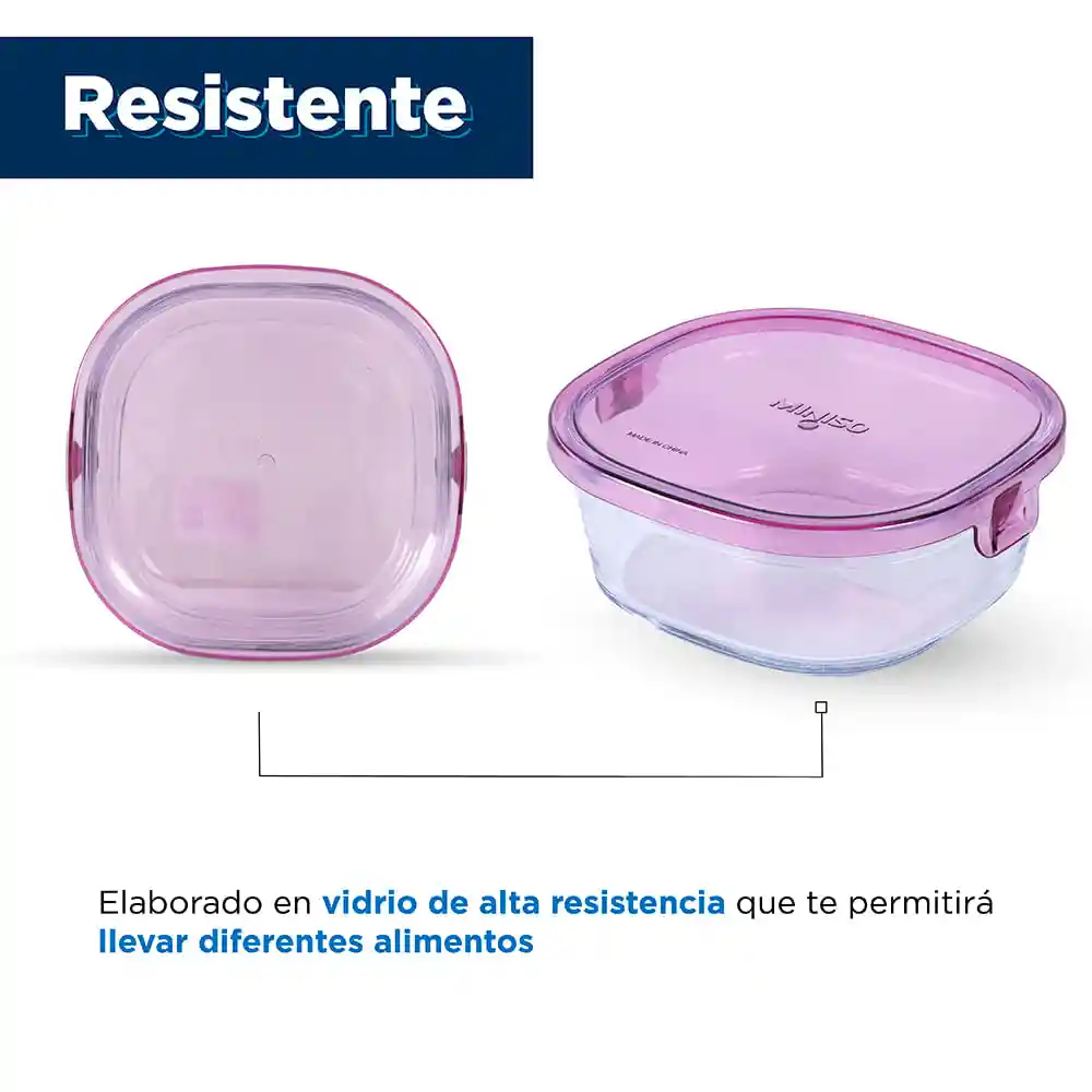 Contenedor Alimentos Vidrio Resistente al Calor Rojo Rosa Miniso