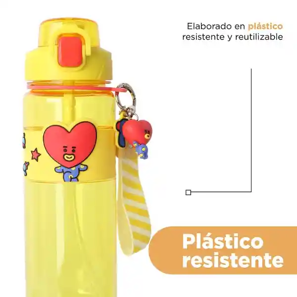 Botella Con Correa Funda Tata Serie Amarillo 800 mL Bt21 Miniso
