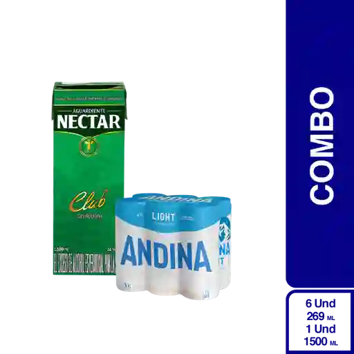 Combo Andina Light 6 Und + Aguardiente Nectar Club Sin Azúcar
