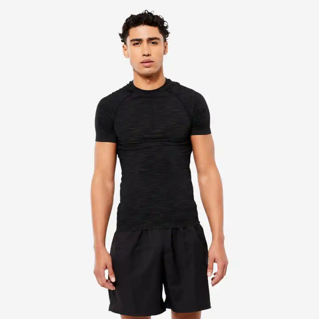 Camiseta de Fitness Manga Corta Para Hombre Domyos 100 Negro