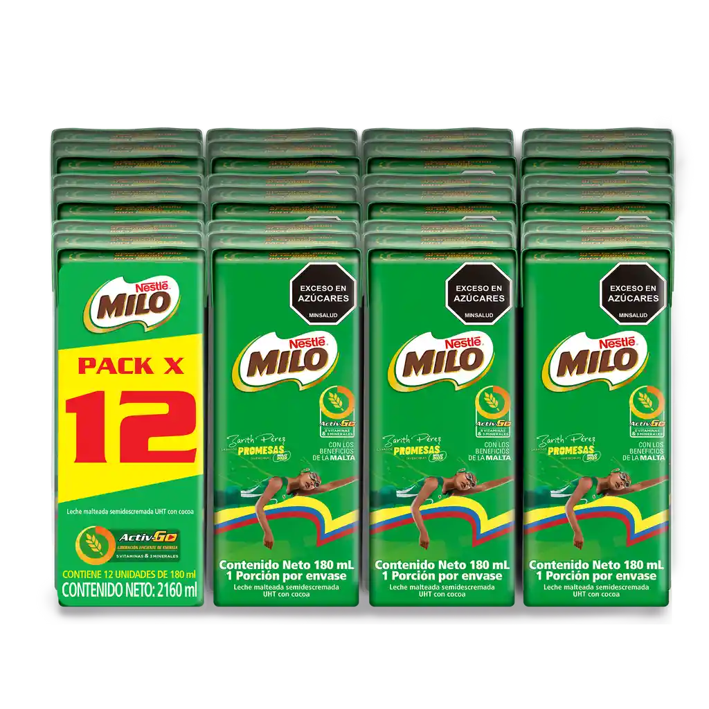 Leche achocolatada con malta MILO en cajita 12 Unds x 2160mL