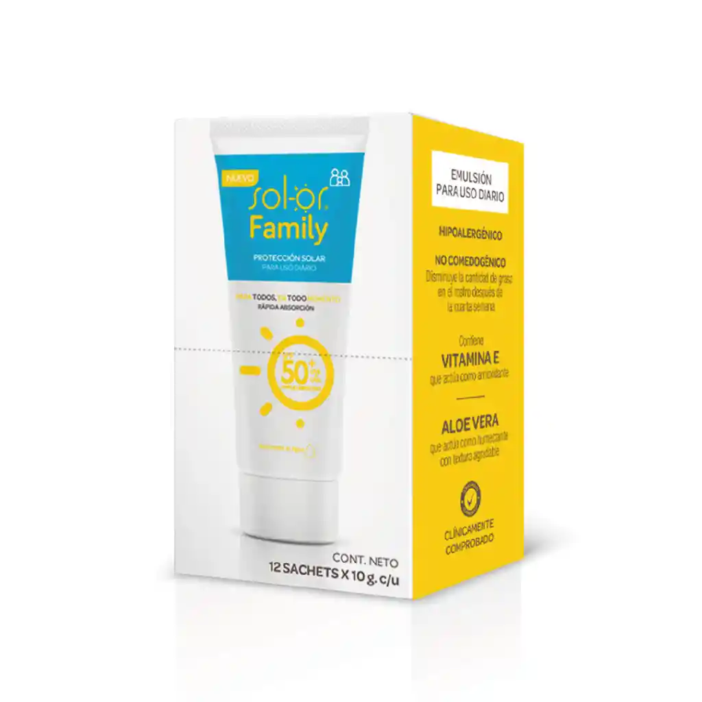 Protector Solar Sol-or Family Spf 50+ X 12 Sobres C/u