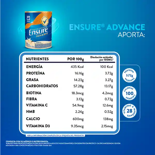 Ensure Advance Vainilla Con Proteína + Hmb Polvo