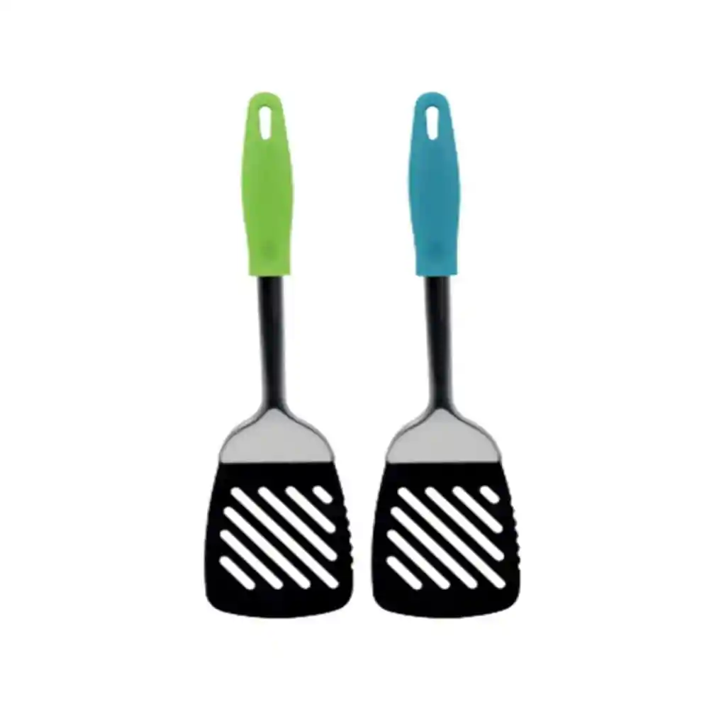 Espatula Calada Ac Inox - Mango Plas Azul Turquesa C Bliste