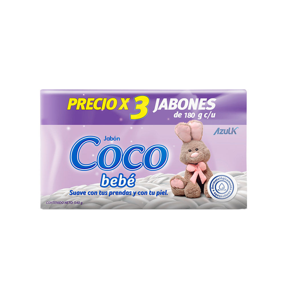 Azulk Jabón en Barra Coco Aroma a Bebé Pack x3 540 g