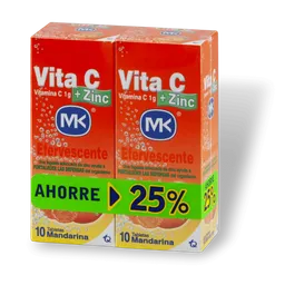 Vita C Mk + Zinc Tableta Efervescente Mandarina 2 Tubos X 19
