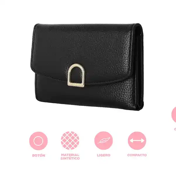 Cartera Para Mujer Con Hebilla Dorada Negro Serie Miniso