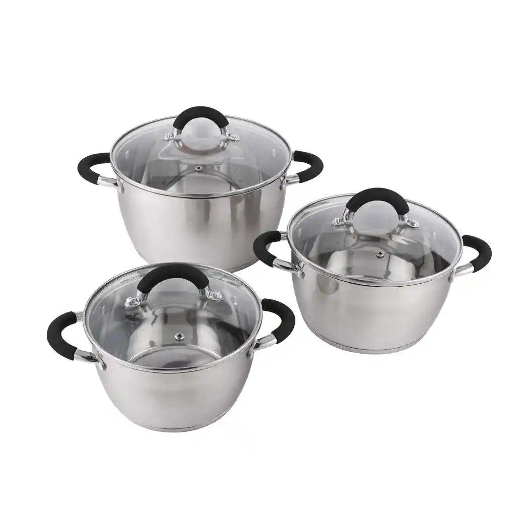 Set X 3 Ollas Con Tapa Acero Inox 18 Cm Home Elements