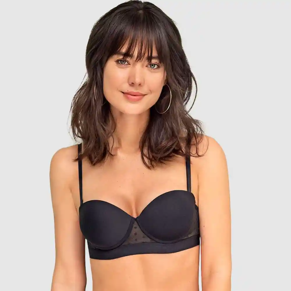 Brasier Balconet Con Realce Alto y Espalda en Tul Talla 36b Negro