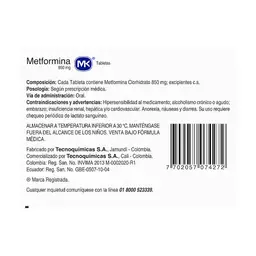 Metformina Mk(850 Mg)