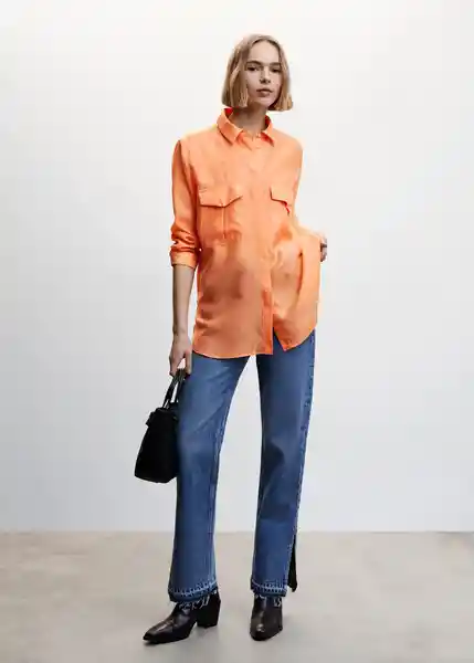 Camisa Melo Naranja Talla S Mujer Mango