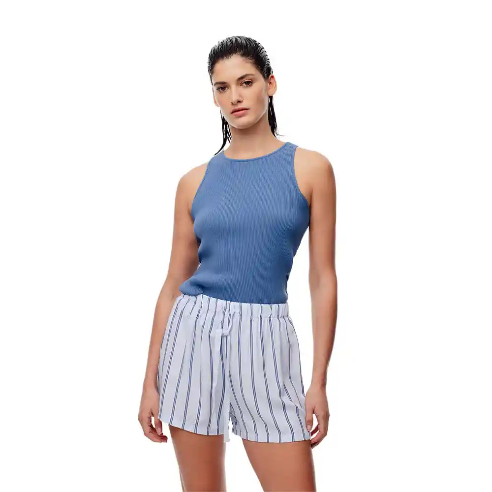 Short Tiro Alto en Tejido Plano Femenino Lilak Gef Talla S