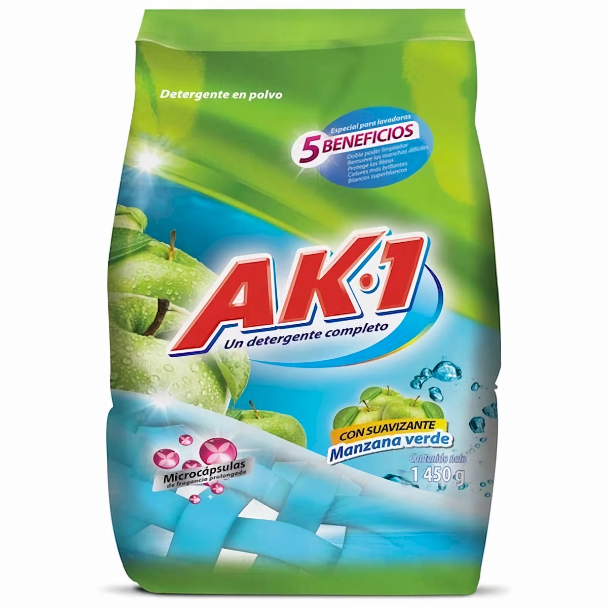 Ak-1 Detergente en Polvo Multiactivo con Suavizante Manzana 1450 g