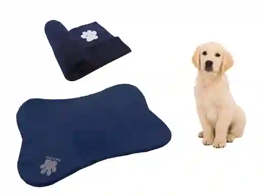 Tapete Con Forma De Hueso + Cobija Mediana Azul Oscuro
