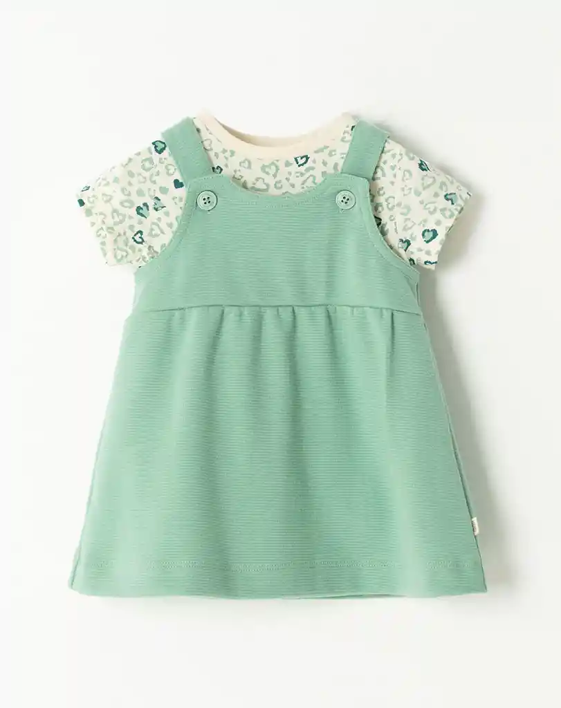 Conjunto de Vestido Corto en Algodón Bebita Celeste Baby Fresh Talla 0-3m