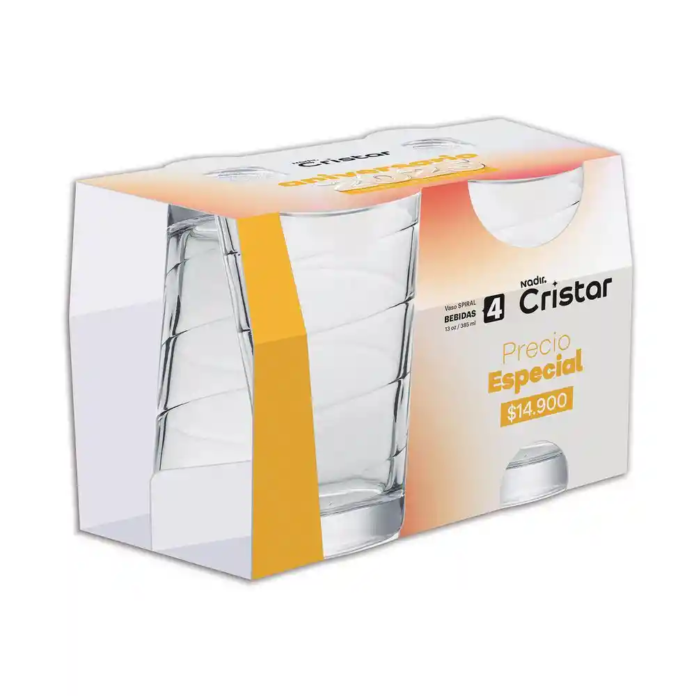 Set X 4 Vasos Spiral Altos Cristar 0617cl4aniv25