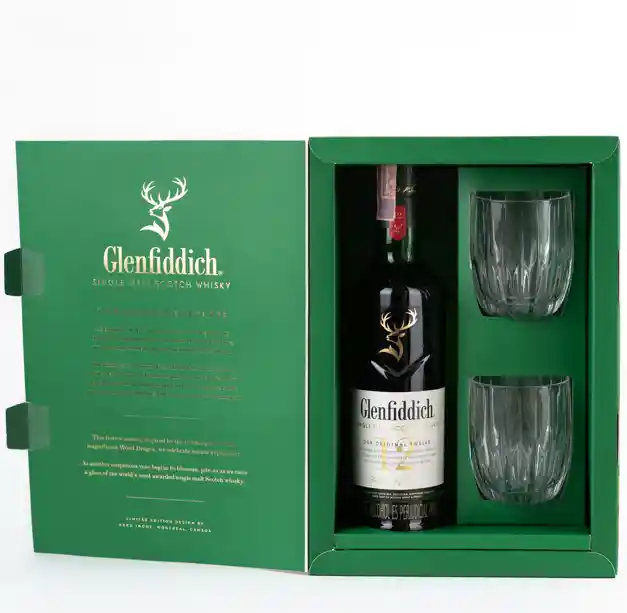 Whisky Glenfiddich 12 años + 2 vasos y empaque especial