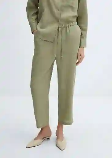 Pantalón Linen Verde Talla M Mujer Mango
