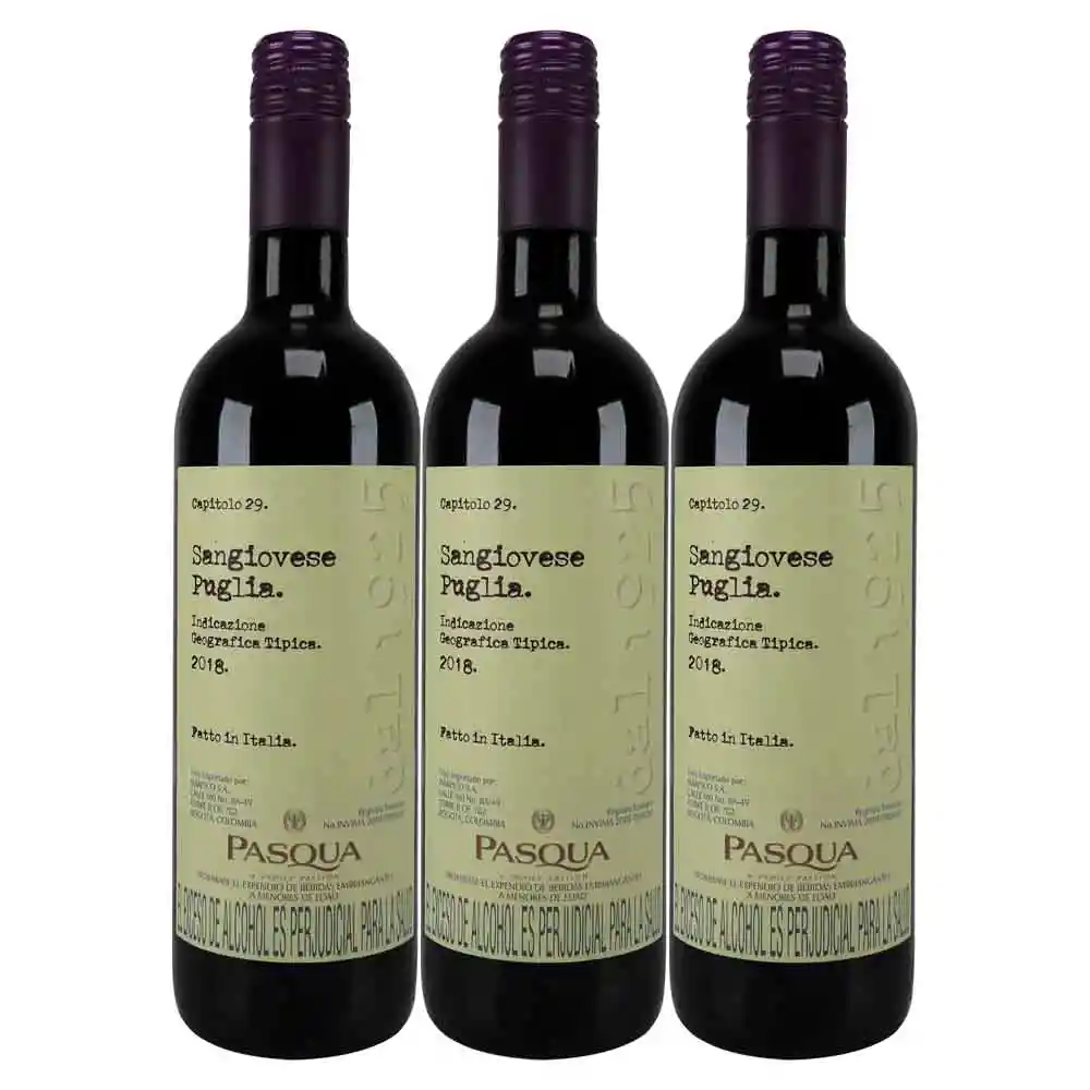 Vino Pasqua Sangiovese Puglia Tinto X750 Ml 2X3