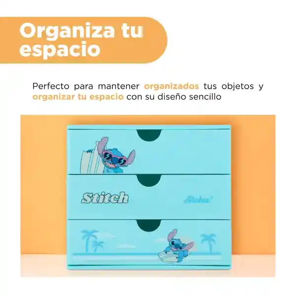 Organizador Plástico de 3 Cajones Serie Disney Stitch Miniso