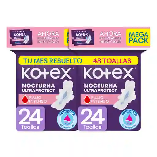 Toallas Higiénicas Kotex Nocturna Ultraprotect 48 Und