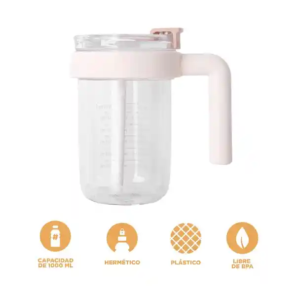Vaso Plástico Con Asa Blanca 1000 mL Miniso