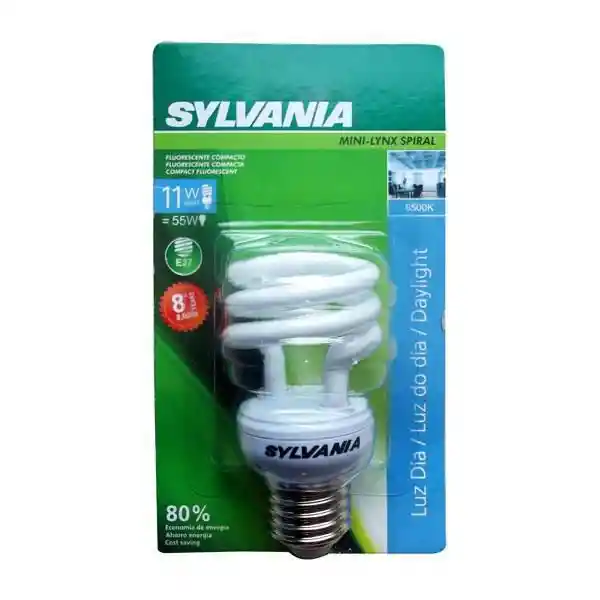 Sylvania Luz Día Espiral T2 11W6.5K120V BX1 8H