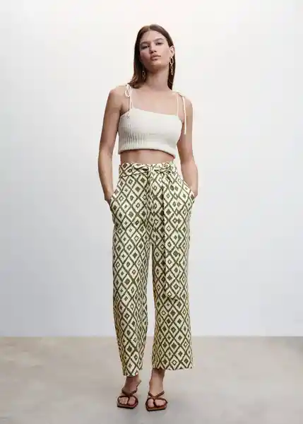 Pantalón Plumas Crudo Talla 18 Mujer Mango