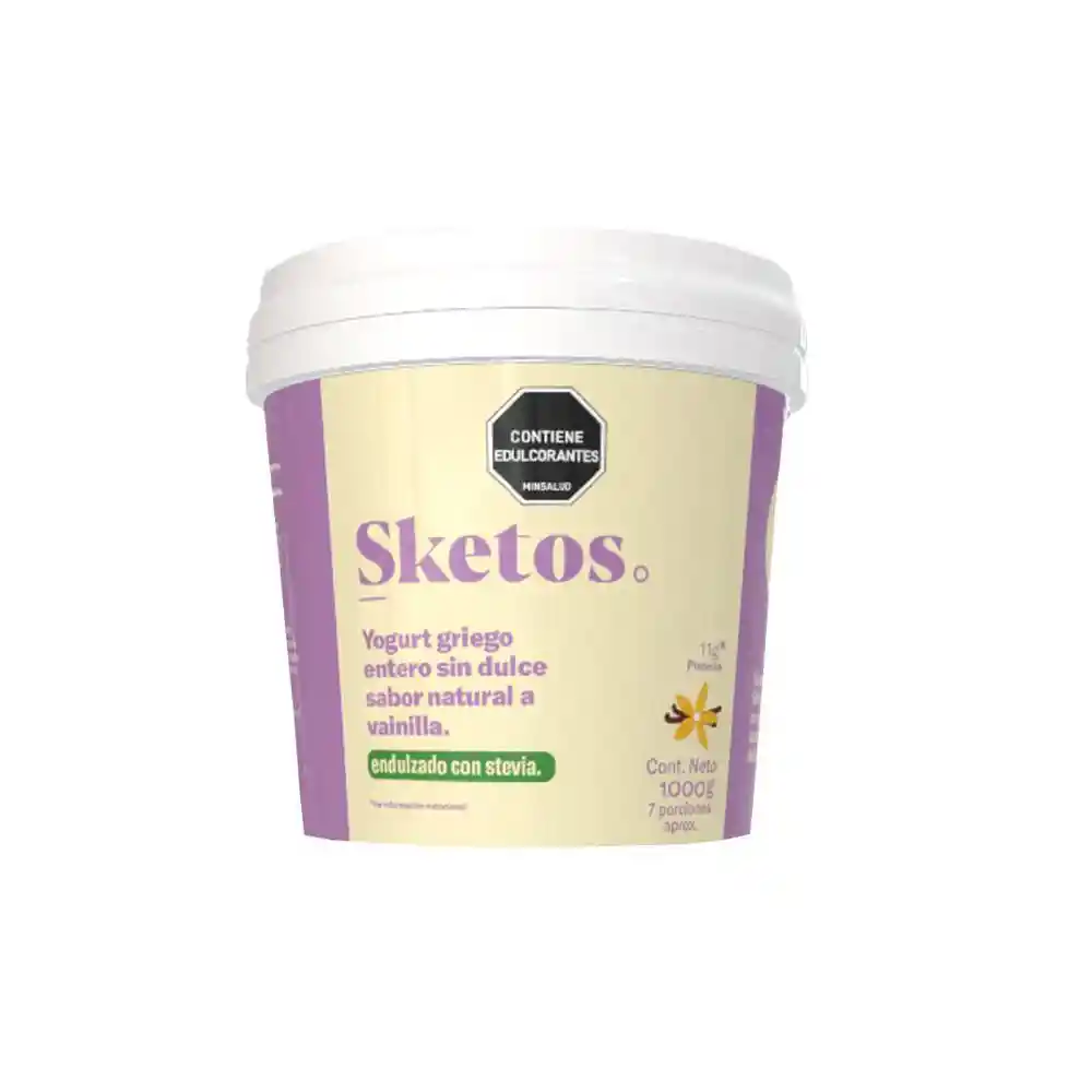 Yogurt Griego Sketos Entero Sin Dulce Sabor a Vainilla (1000 Gr)