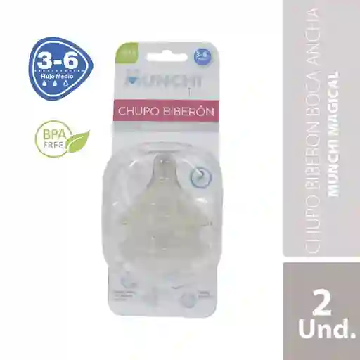 Munchi Chupo Biberon Boca Ancha Flujo Medio Transparente