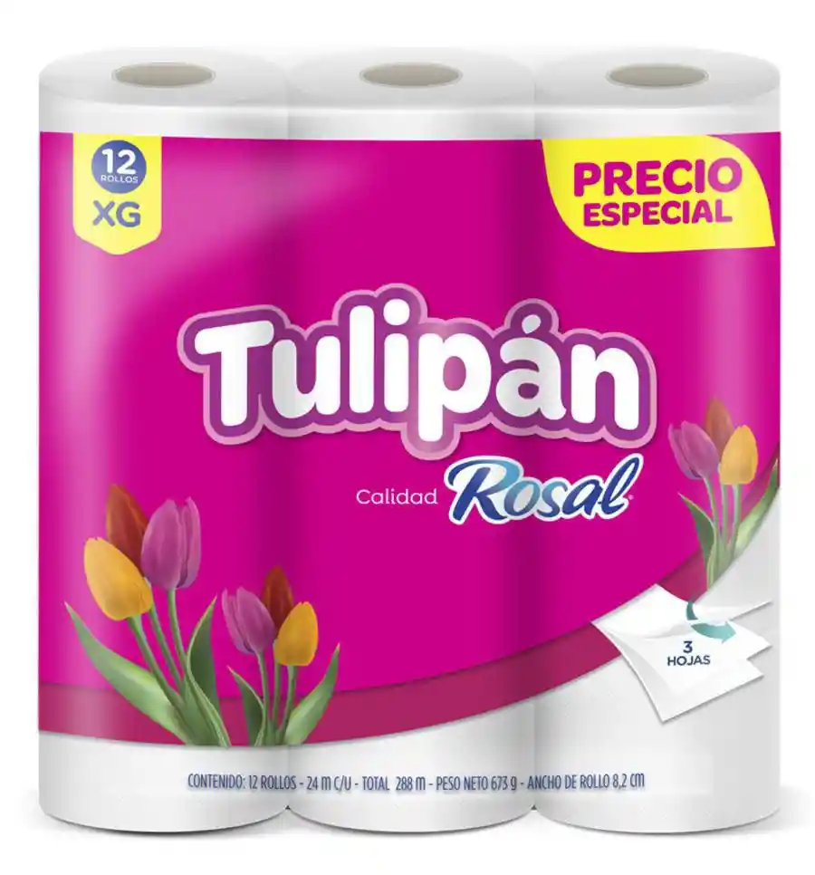 Papel Higiénico Tulipan Triple Hoja X12 Rollos (288 Mts)