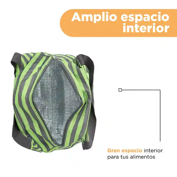 Lonchera Rayas Verde y Gris Miniso