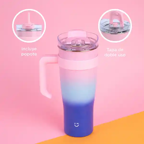 Vaso de Acero Con Pitillo Menta y Azul y Rosa 1600 mL Miniso