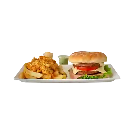 Hamburguesa Doble con Papas & Pollo