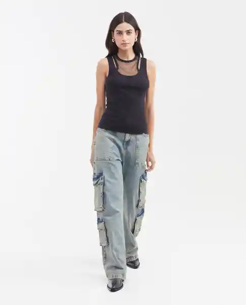 Esqueleto Mesh Doble Tanktop Negro Noche Talla S Chevignon