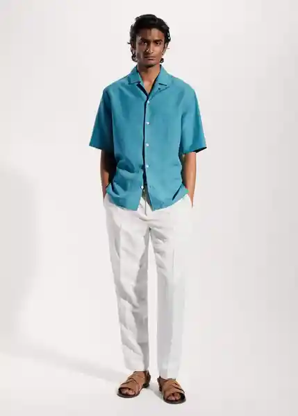 Camisa Malaga Turquesa Talla M Hombre Mango