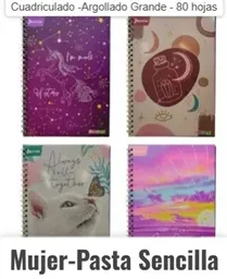 Cuaderno Cuadriculado Argollado Grande Mujer Pasta Sencilla