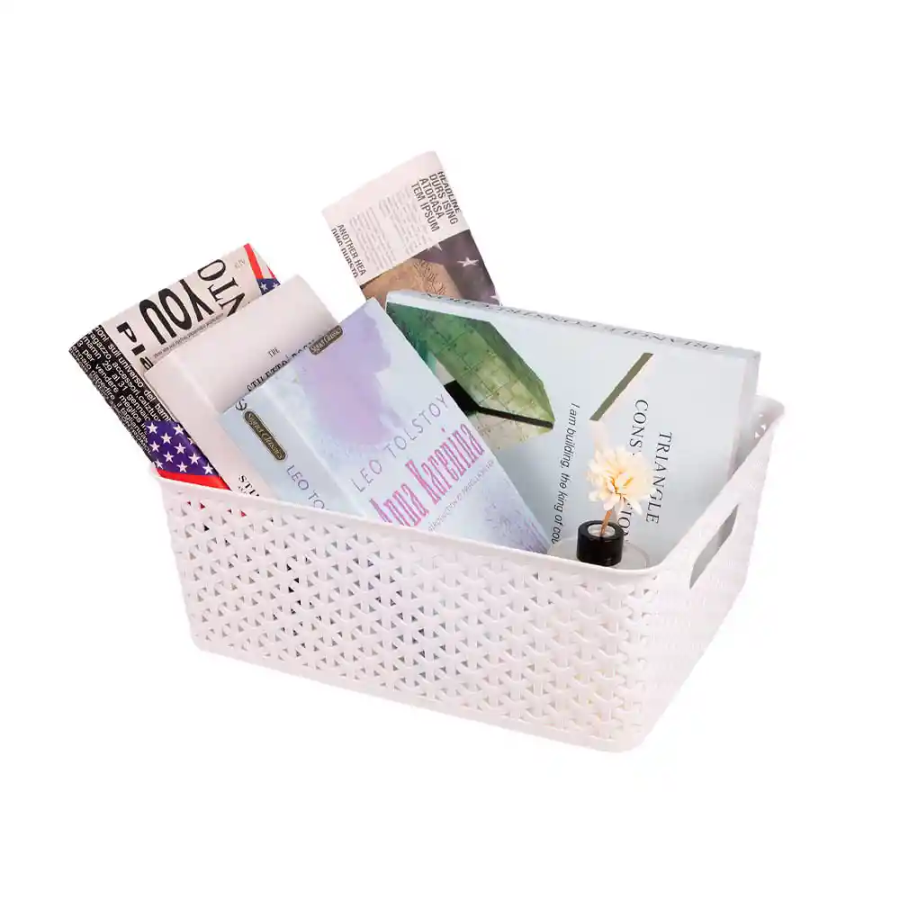 Canasto Simil Rattan Blanco 36.5x30.5x13 Cm