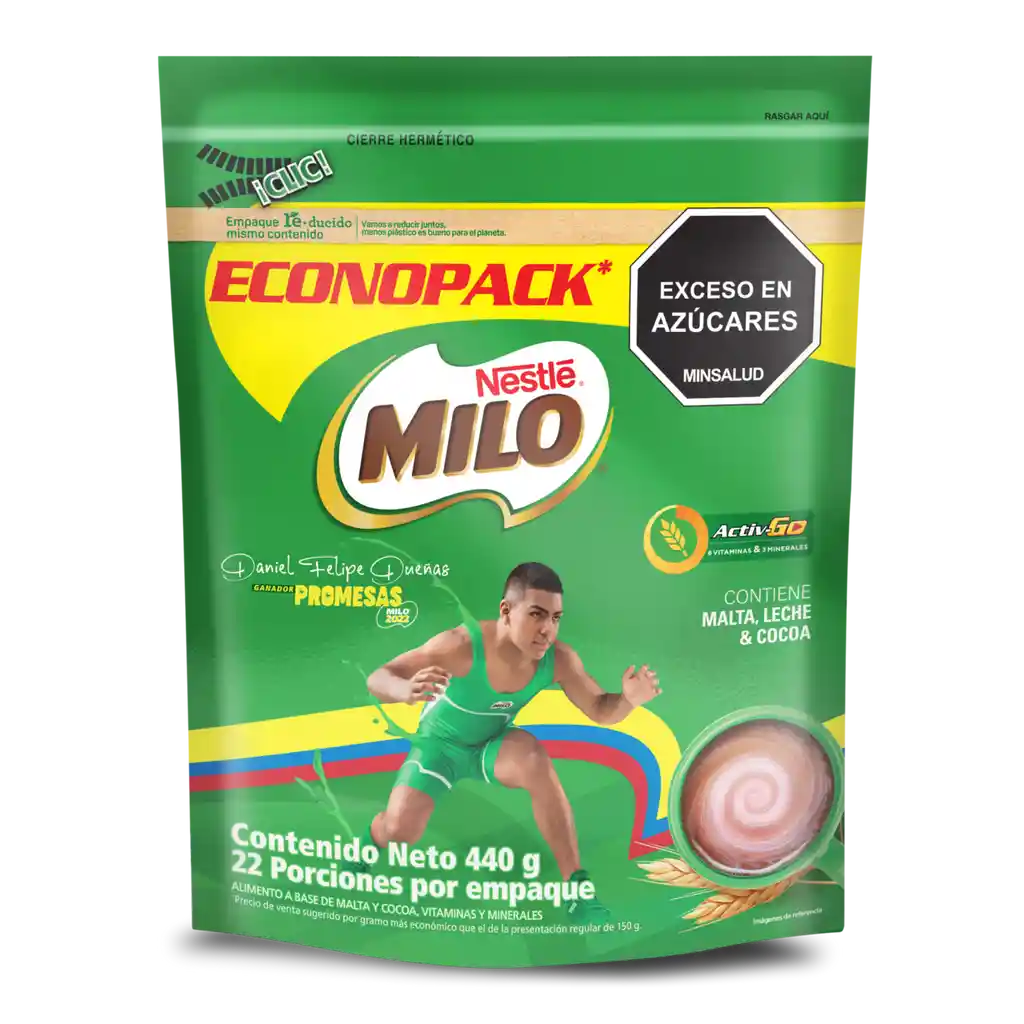 Bebida achocolatada con malta MILO ACTIV-GO Econopack x 440g