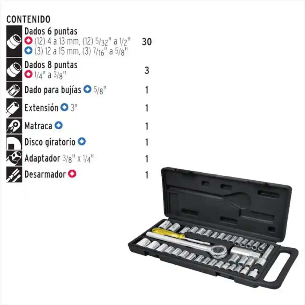 Juego De Herramientas Copas Y Ratchet 39 Piezas